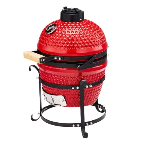 Vasitelan 13 inch Portable Ceramics Charcoal Grill,Kamado BBQ Charcoal Grill (Red)