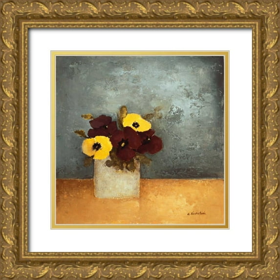 Vaskebova, Anouska 15x15 Gold Ornate Wood Framed with Double Matting Museum Art Print Titled - Pansies I