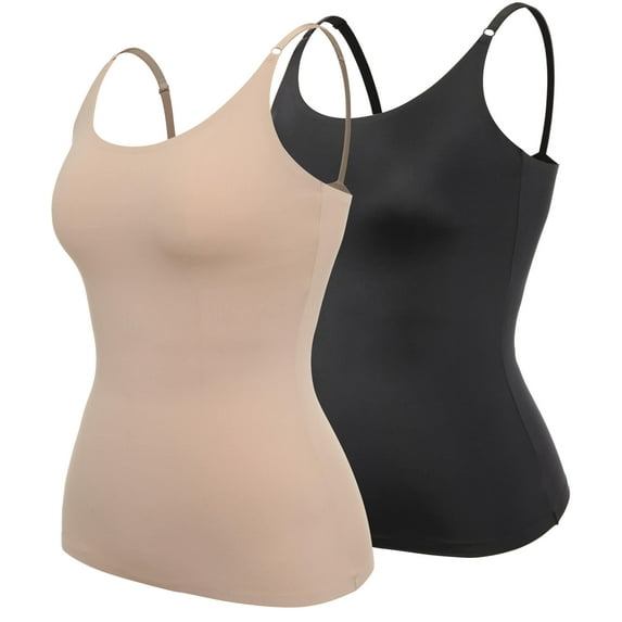 Vaslanda 2 Pack Basic Silk Camisole for Women Cami Tank Tops with Adjustable Spaghetti Strap