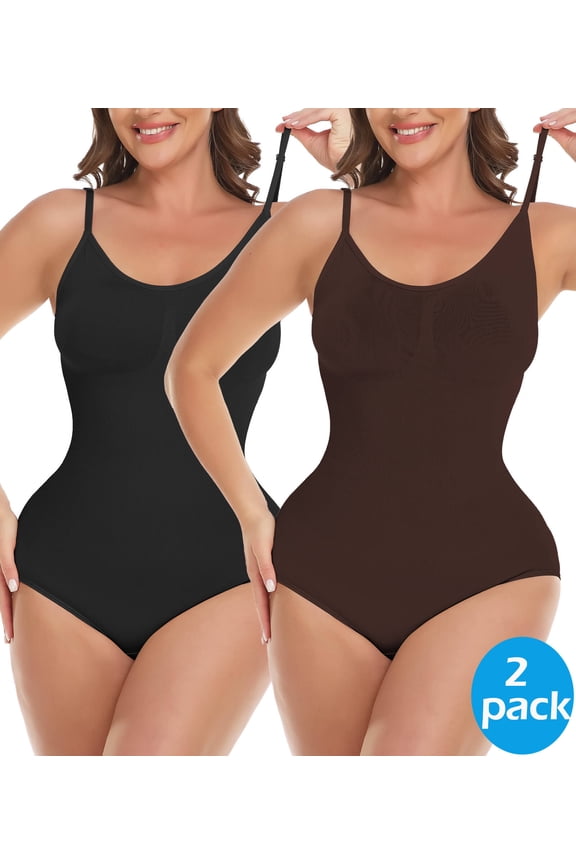 2 Pack Bodysuit for Women - Seamless Sleeveless Adjustable Spaghetti Strip Tops Shapewear Bodysuits