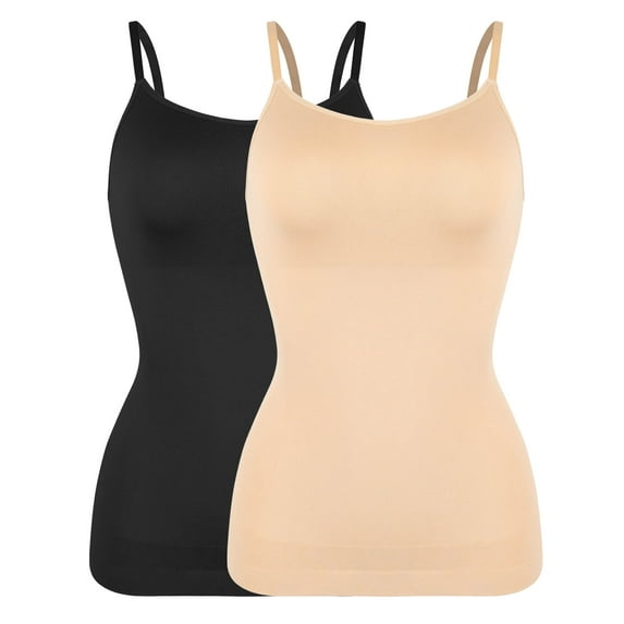 Vaslanda 2 Packs Camisole for Women Tummy Control Cami Shaper Seamless Compression Tank Top Shapewear for Women