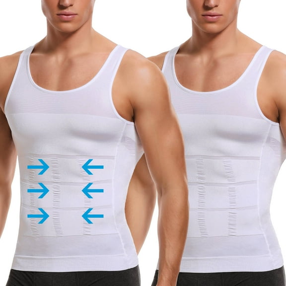 Vaslanda 2 Packs Men Slimming Body Shaper Vest Compression Shirt Gym Workout Tank Top Sleeveless Abdomen Shapewear