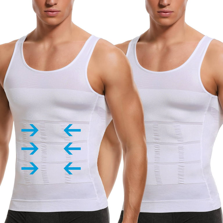 Vaslanda 2 Packs Men Slimming Body Shaper Vest Compression Shirt Gym  Workout Tank Top Sleeveless Abdomen Shapewear 