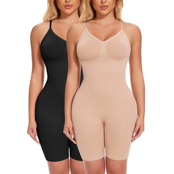 Vaslanda 2 Packs Shapewear Bodysuit Tummy Control Faja for Women Butt Lifter Body Shaper