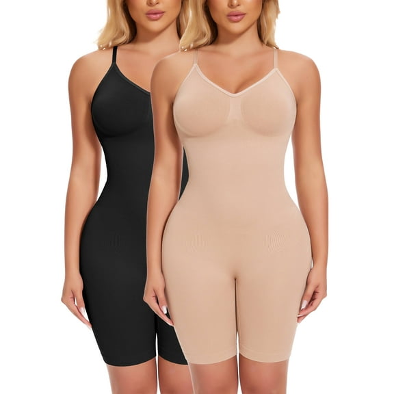 Vaslanda 2 Packs Shapewear Bodysuit Tummy Control Faja for Women Butt Lifter Body Shaper
