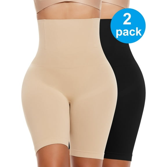 Vaslanda 2 Packs Tummy Control Shapewear Shorts Faja Body Shaper for Women High-Waisted Thigh Slimming