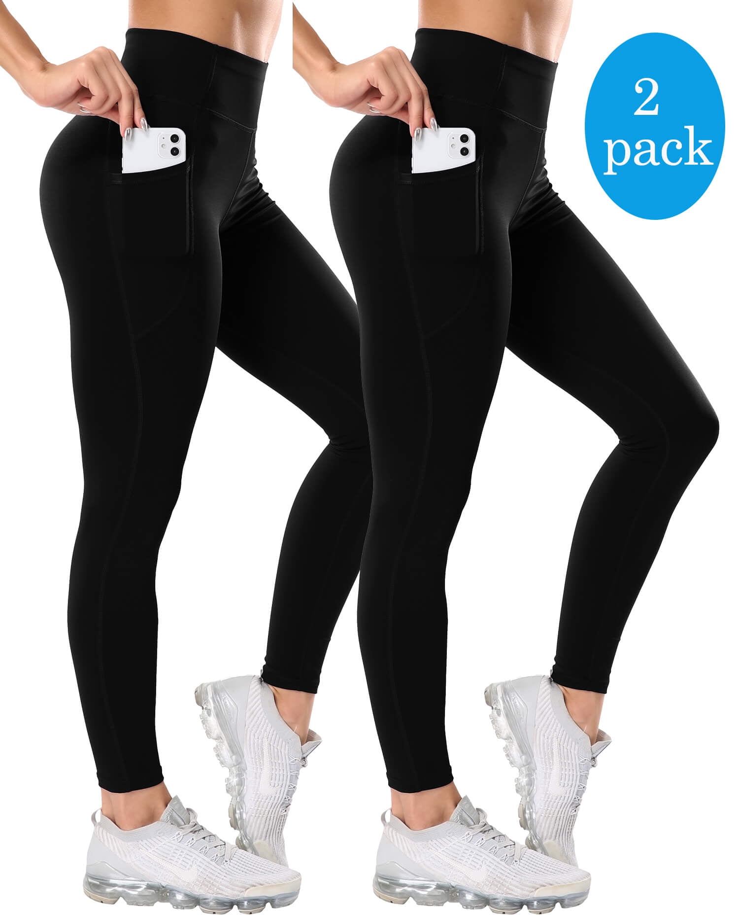 Vaslanda 2 Packs Women's Naked Feeling Workout Leggings - High Waisted Yoga  Pants with Side Pockets Athletic Running Tights 