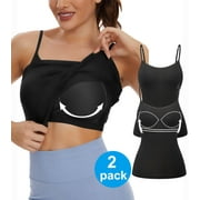 Vaslanda 2 Packs Camisole Tops for Women with Built in Padded Bra Adjustable Spaghetti Strap Summer Tank Tops