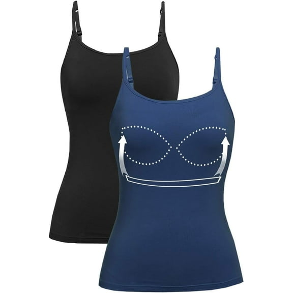 Vaslanda 2 Packs Camisole Tops for Women with Built in Padded Bra Adjustable Spaghetti Strap Summer Tank Tops