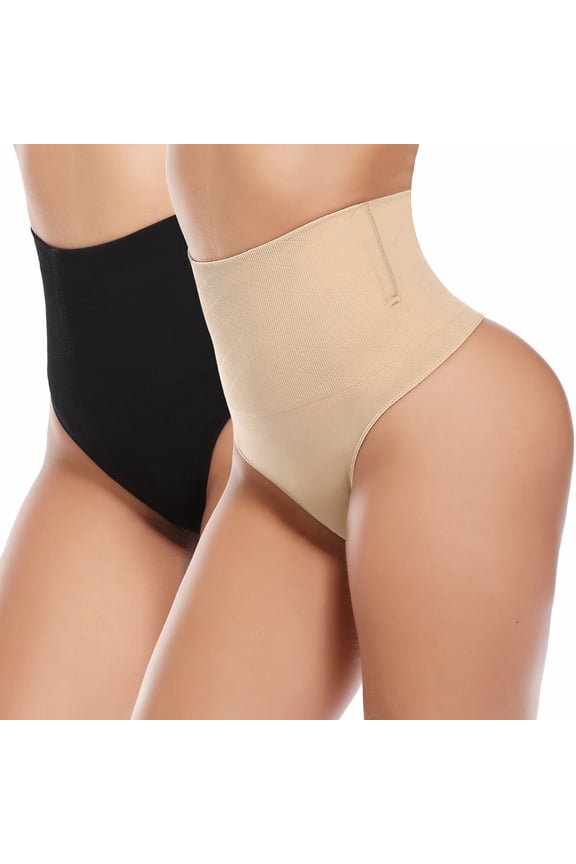 2-pack Thong Shapewear Tummy Control Panties Body Shaper for Women Butt Lifter Waist Trainer Seamless Slimmer Panty
