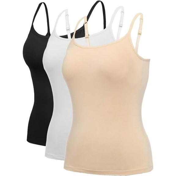 Vaslanda 3 Packs Camisole Tops for Women with Built in Padded Bra Adjustable Spaghetti Strap Summer Tank Tops