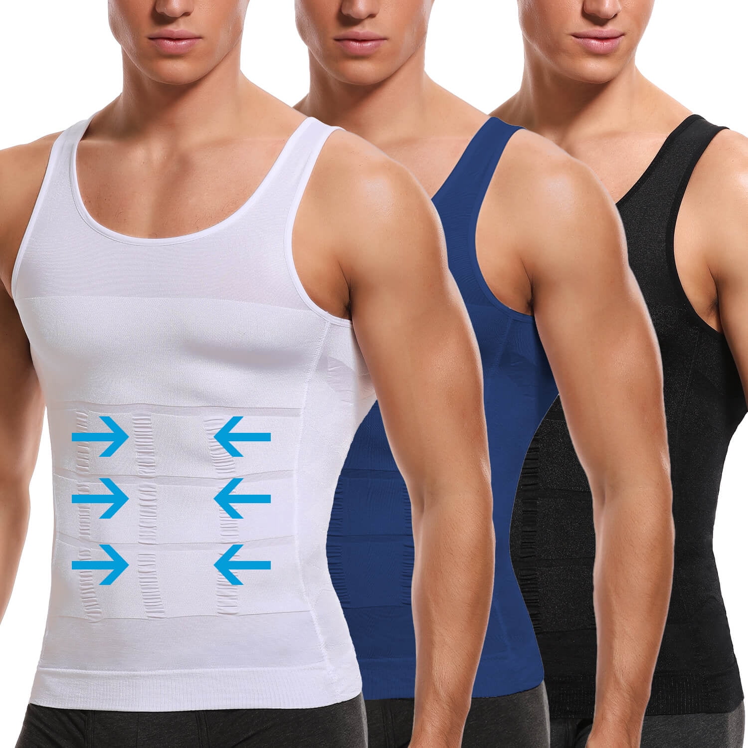 Vaslanda 3 Packs Men Slimming Body Shaper Vest Compression Shirt Gym  Workout Tank Top Sleeveless Abdomen Shapewear 