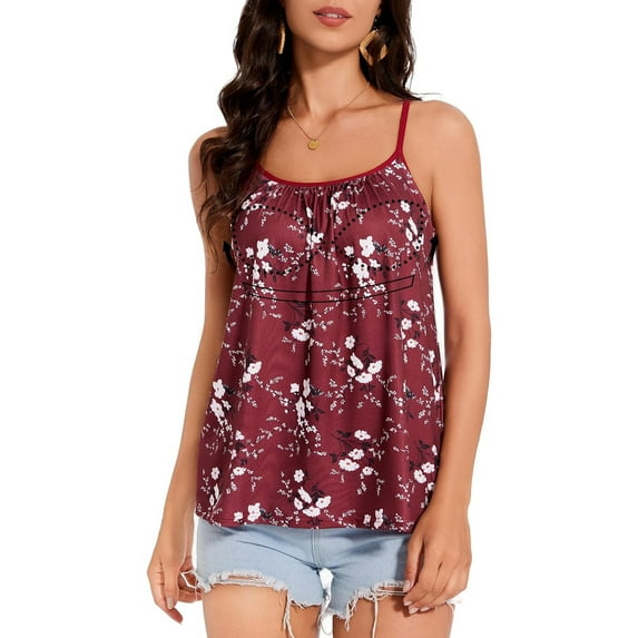 Women's Tank Top with Built in Bra Cup Push Up Supportive Sleeveless Camisole Tee Shirt Top Bra Relaxed Blouse S-4XL
