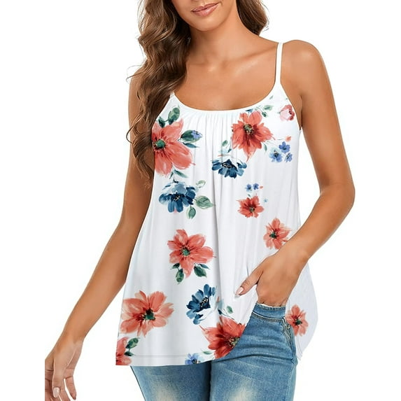 Vaslanda Camisoles for Women with Built in Bra Adjustable Strap Tank Tops Cami Sleeveless Summer Tops