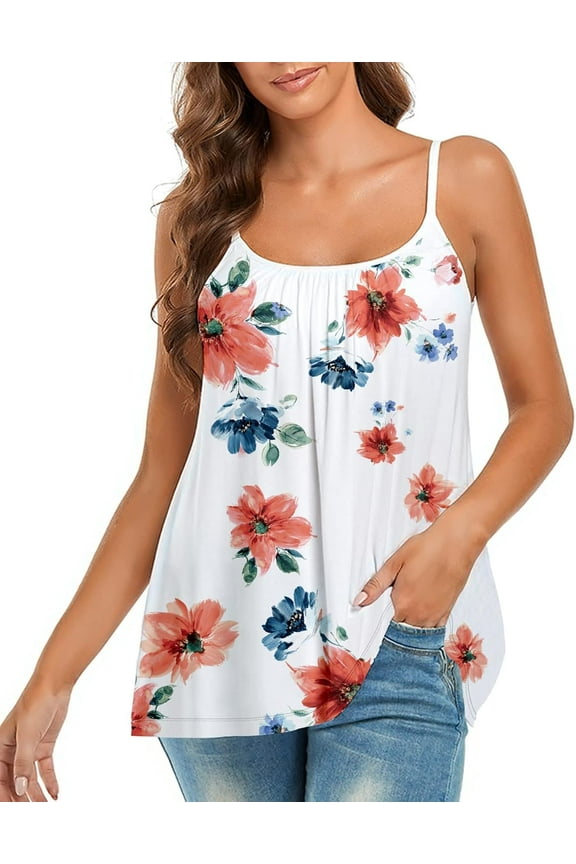 Camisoles for Women with Built in Bra Adjustable Strap Tank Tops Cami Sleeveless Summer Tops