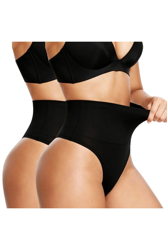 2-Pack Thong Shapewear Tummy Control Underwear for Women Seamless Body Shaper Panties