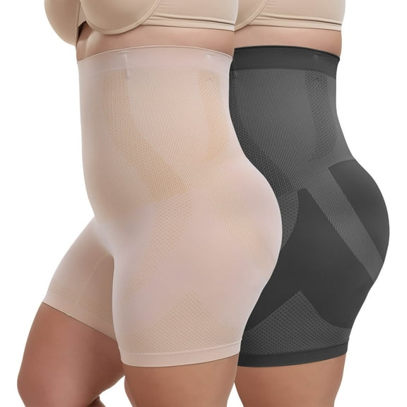 Vaslanda Plus Size Shapewear High Waisted Body Shaper Shorts for Women Tummy Control Thigh Slimming