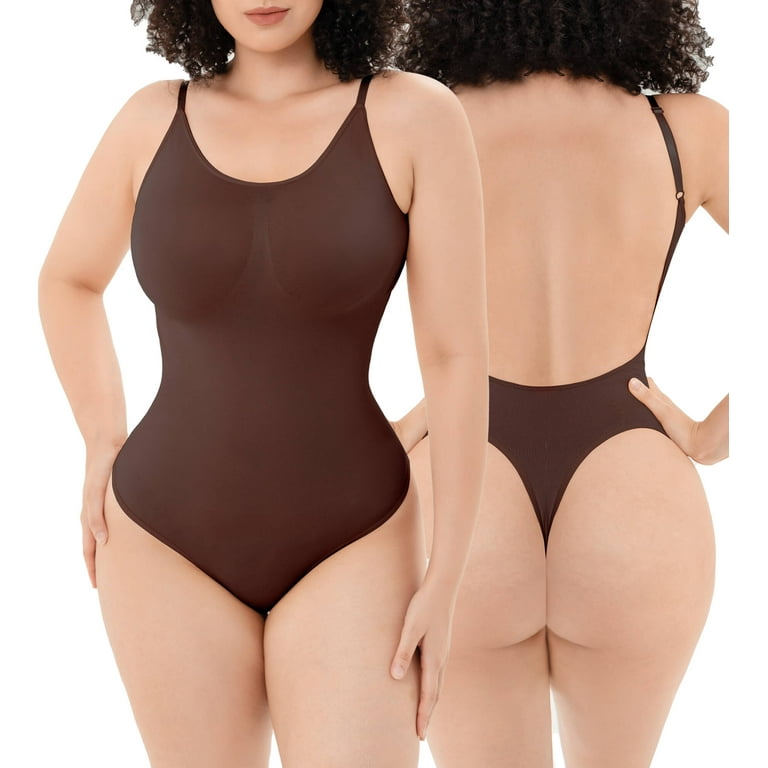 Vaslanda Low Back Bodysuit for Women Tummy Control Shapewear Seamless  Sculpting Body Shaper Thong Tank Top 