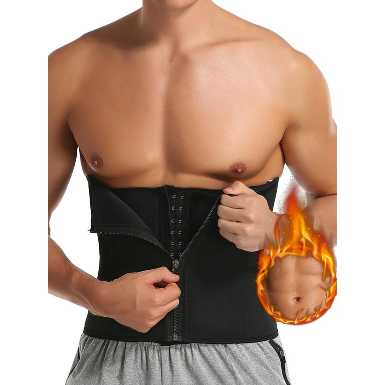 Vaslanda Men Sauna Waist Trainer Corset Hot Neoprene Body Shaper Zipper  Sweat Gym Workout Trimmer Belt Back Support