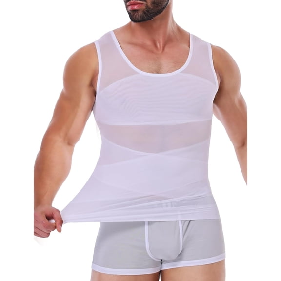 Vaslanda Men's Gynomastica Compression Shirt for Body Shaper Slimming Vest Tight Tummy Underwear Tank Top