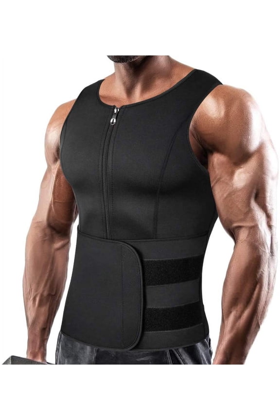 Neoprene Sauna Suit for Men Waist Trainer Vest Zipper Body Shaper Tank Top with Double Adjustable Belts