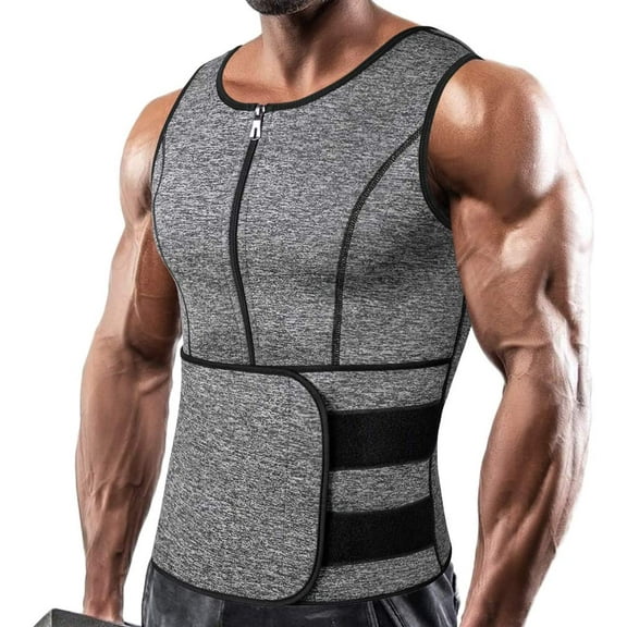 Vaslanda Neoprene Sauna Suit for Men Waist Trainer Vest Zipper Body Shaper Tank Top with Double Adjustable Belts