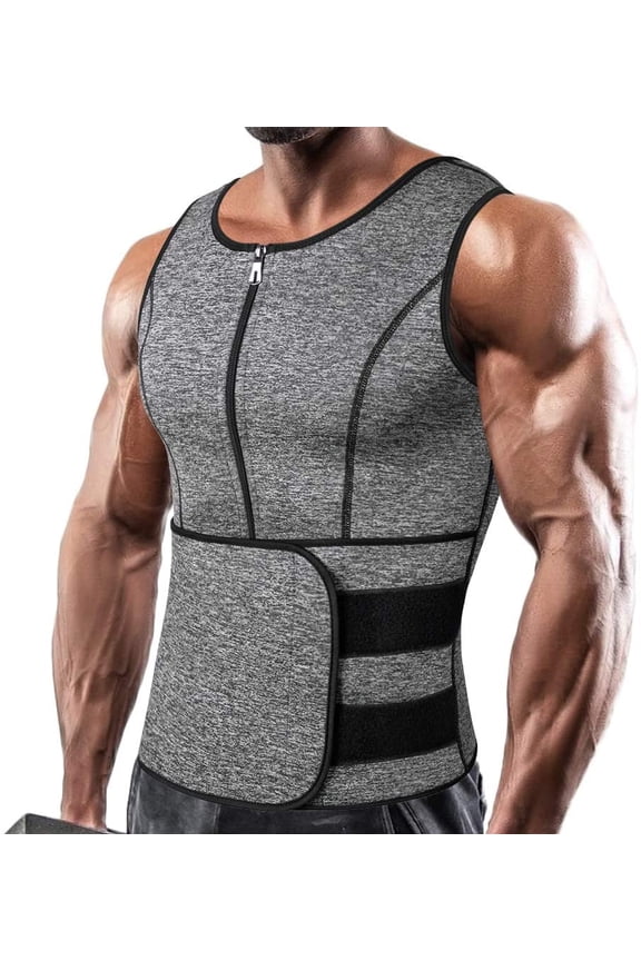 Neoprene Sauna Suit for Men Waist Trainer Vest Zipper Body Shaper Tank Top with Double Adjustable Belts