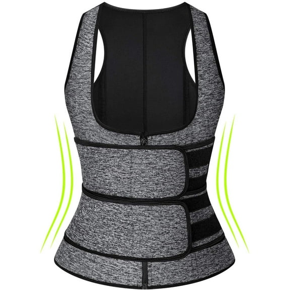 Vaslanda Neoprene Sauna Suit for Women Waist Trainer Vest Zipper Body Shaper Tank Top with Double Adjustable Belts