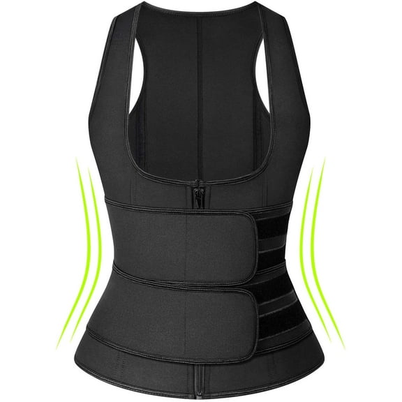Vaslanda Sauna Waist Trimmer Vest with Adjustable Double Straps, Women Workout Compression Waist Trainer Sauna Suit Sweat Vest, Weight Loss Neoprene Snug Fit Tank Top