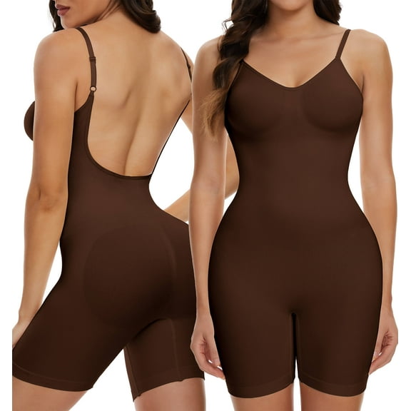 Vaslanda Women's Backless Shapewear Bodysuit Tummy control Shorts Seamless Body Shaper Sleeveless Jumpsuits Tops