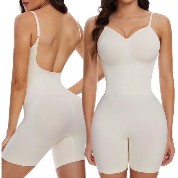 Vaslanda Women's Backless Shapewear Bodysuit Tummy control Shorts Seamless Body Shaper Sleeveless Jumpsuits Tops