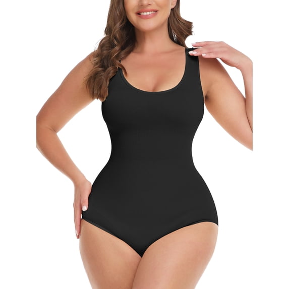 Vaslanda Shapewear Bodysuits for Women Tummy Control Body Suits Round Neck Body Shaper