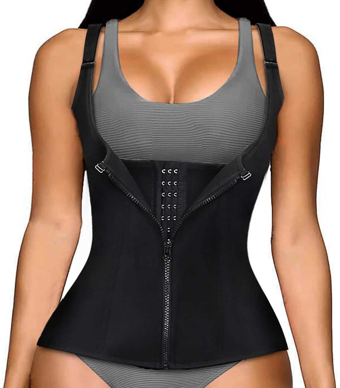 Vaslanda Sweat Waist Trainer for Women Neoprene Sauna Tank Top Zipper Vest Workout Sport Double Compression Girdle