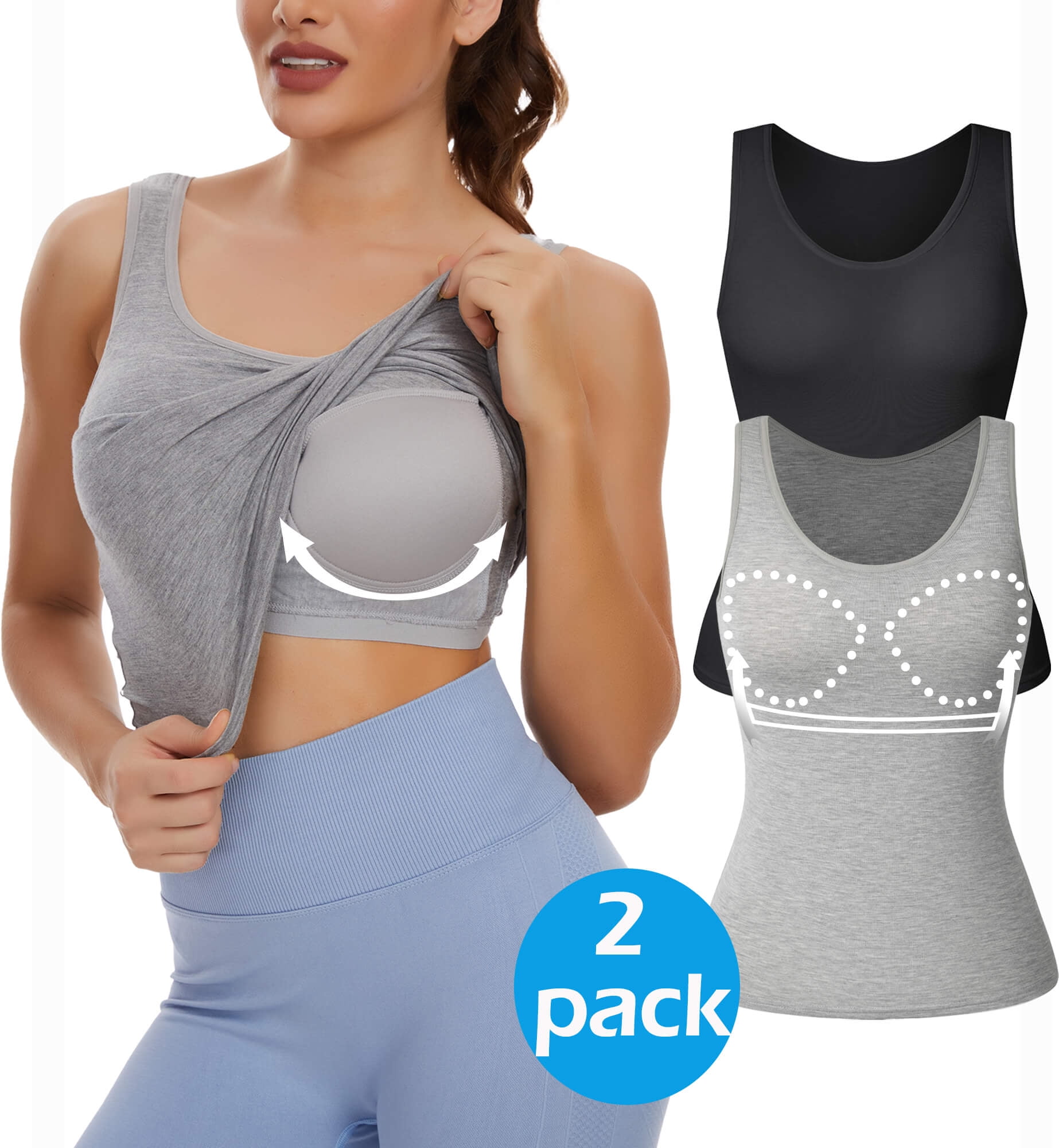 Women's Ice Silk, Front Row Buttons, Tank Top Bra (Pack of 2)