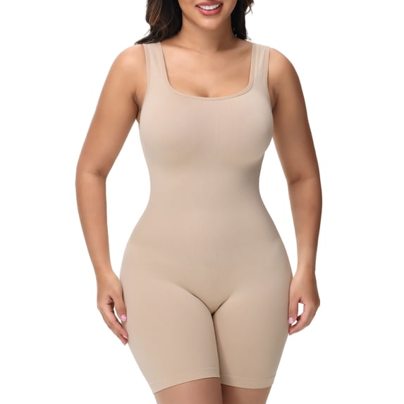 Vaslanda Shapewear for Women Tummy Control Shaping Mid-Thigh Shapewear Bodysuit Seamless Butt Lifter Body Shaper