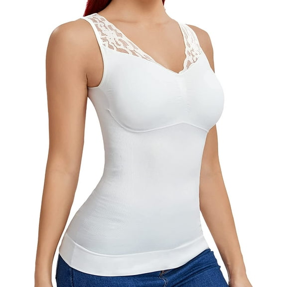 Vaslanda Women Shapewear Tank Tops with Built-in Bra Pads Seamless Tummy Control Cami Shaper Camisoles Undershirt