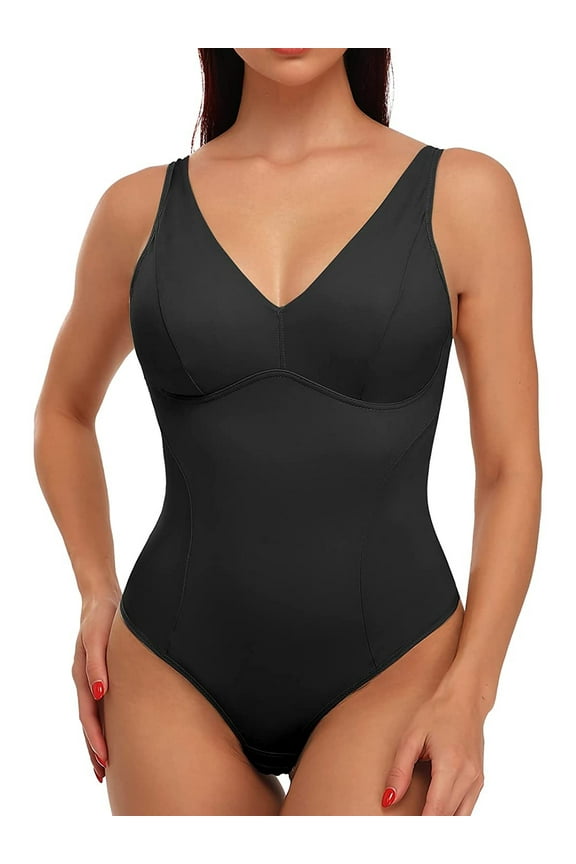 Women Thong Shapewear Bodysuit Tops with Built-in Bra Pads Smooth Tummy Control Body Shaper