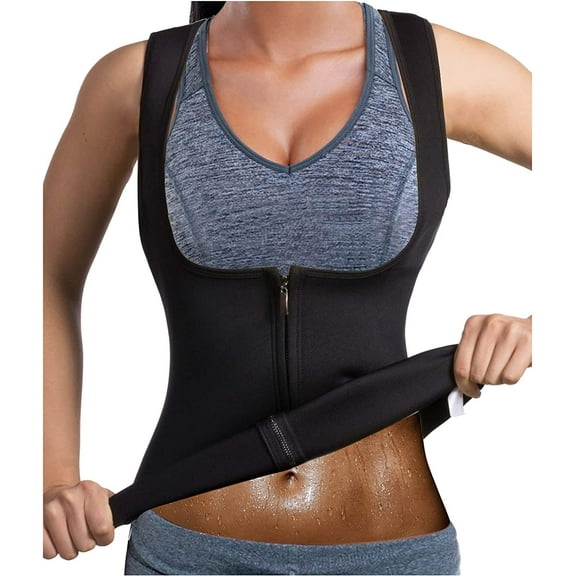 Vaslanda Women Waist Trainer Vest Slim Corset Neoprene Sauna Tank Top Zipper Weight Loss Body Shaper Shirt
