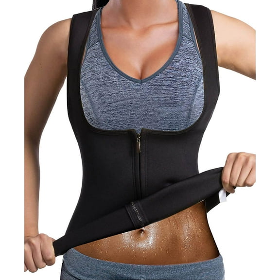 Vaslanda Women Waist Trainer Vest Slim Corset Neoprene Sauna Tank Top Zipper Weight Loss Body Shaper Shirt