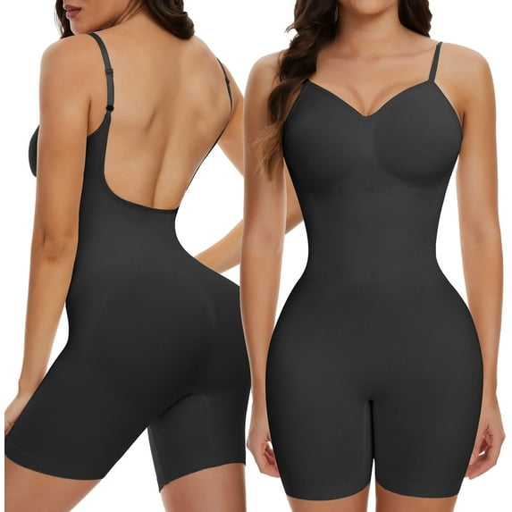 Vaslanda Women's Backless Shapewear Bodysuit Tummy control Shorts Seamless Body Shaper Sleeveless Jumpsuits Tops