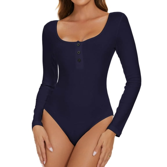 Vaslanda Women's Henley Shirt Round Neck Button Down Ribbed Sleeveless Tank Top Long Sleeve Bodysuits