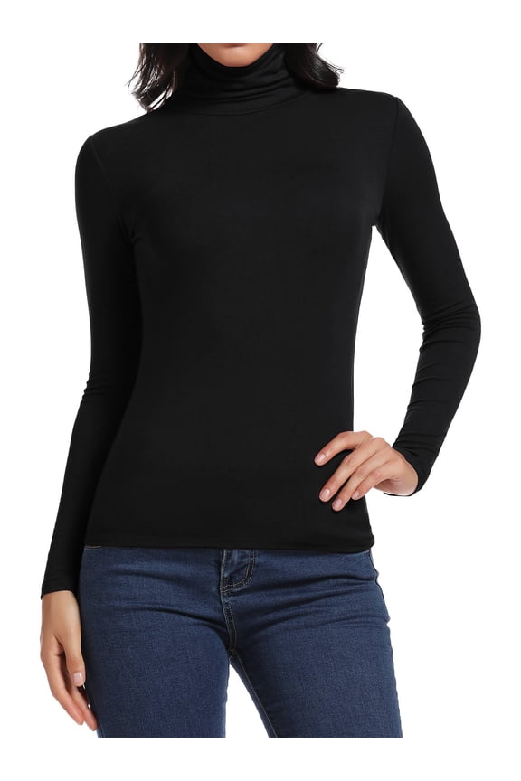Women's Long Sleeves Mock Turtleneck Top Basic Stretch Fitting Pullover Lightweight Slim Shirt