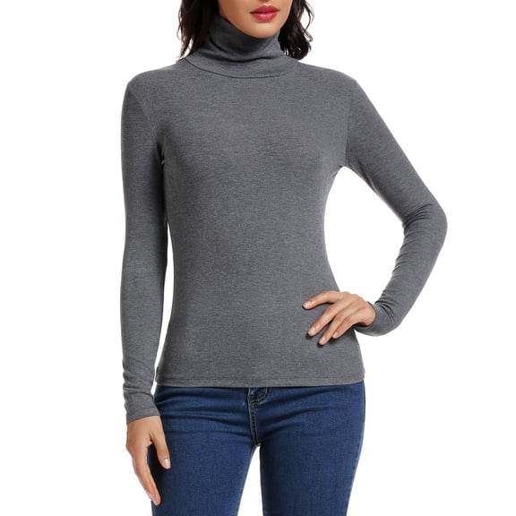 Vaslanda Women's Long Sleeves Mock Turtleneck Top Basic Stretch Fitting Pullover Lightweight Slim Shirt