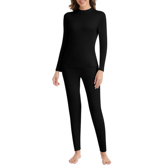 Vaslanda Women's Mock Neck Thermal Underwear Sets Long Johns Long Sleeve Base Layer Pajama Top and Leggings Set Cold Weather S-3XL