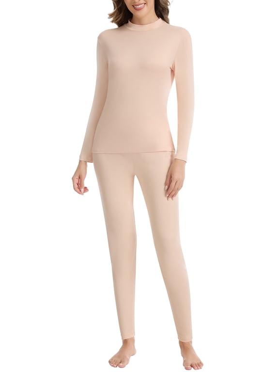 Women's Mock Neck Thermal Underwear Sets Long Johns Long Sleeve Base Layer Pajama Top and Leggings Set Cold Weather S-3XL