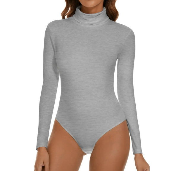 Vaslanda Women's Mock Turtle Neck Long Sleeve Tops Bodysuit Jumpsuit