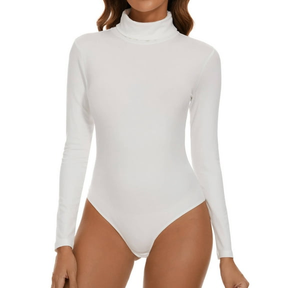 Vaslanda Women's Mock Turtle Neck Long Sleeve Tops Bodysuit Jumpsuit