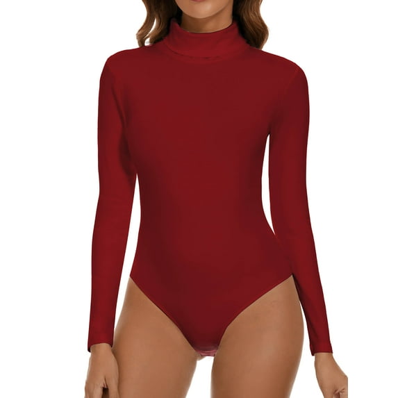 Vaslanda Women's Mock Turtle Neck Long Sleeve Tops Bodysuit Jumpsuit
