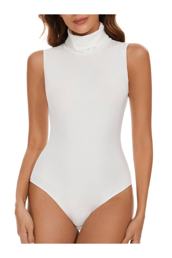 Women's Mock Turtleneck Sleeveless Tank Tops Ribbed Bodysuit