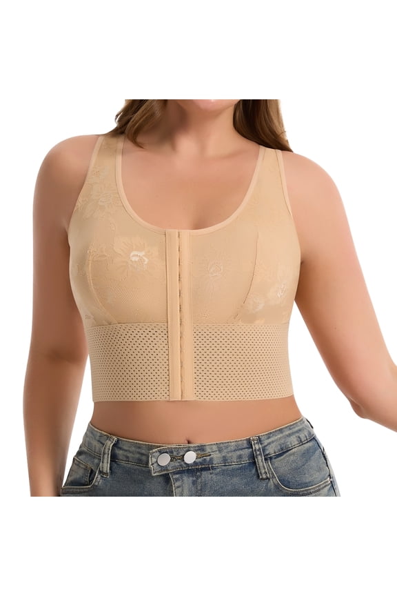 Women's Plus Size Supportive Bras Extra Long Front-Closure Bra Wireless Full Coverage No Underwire Bras